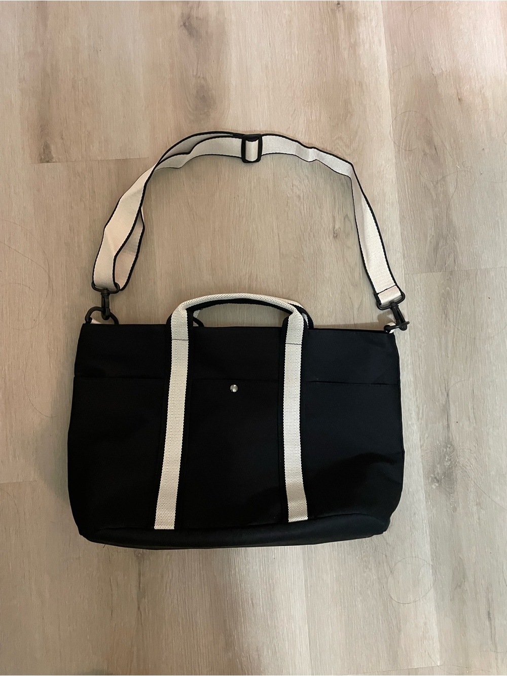 Unisex Black Laptop Tote with White Straps